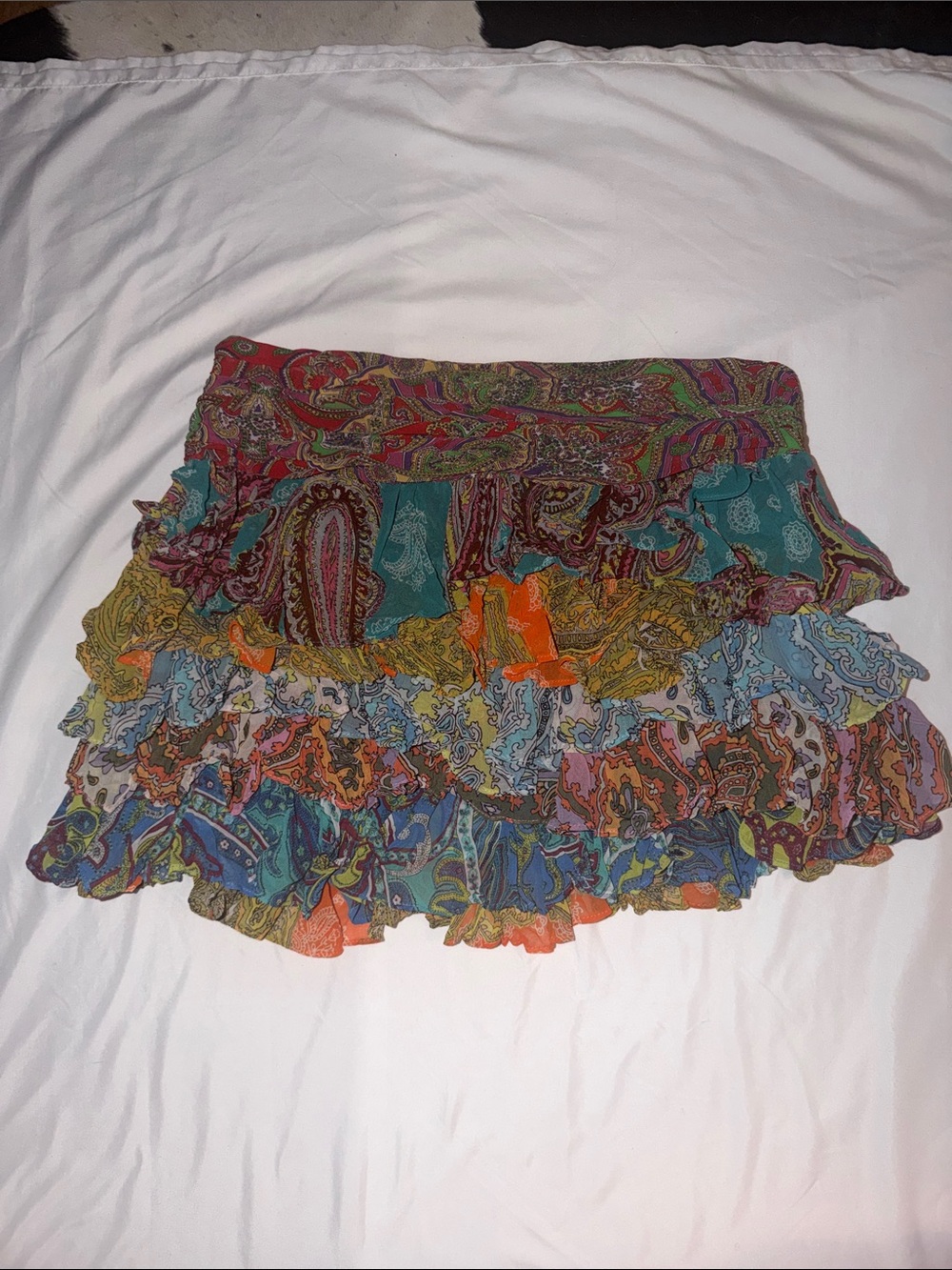 ZARA Colorful Paisley Patchwork Ruffle Mini Skirt, size medium - Picture 9 of 16